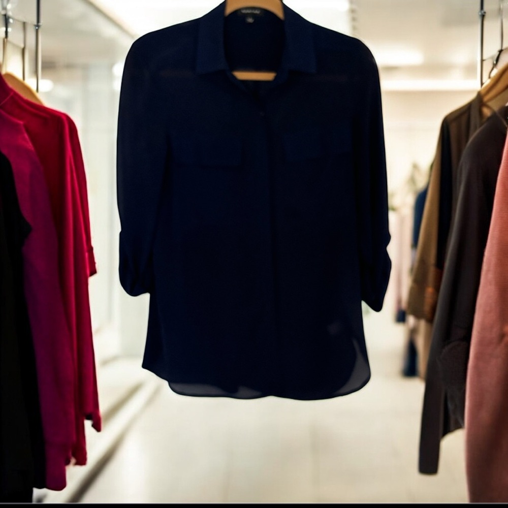 Spense Navy Blue Blouse with Adjustable Sleeves